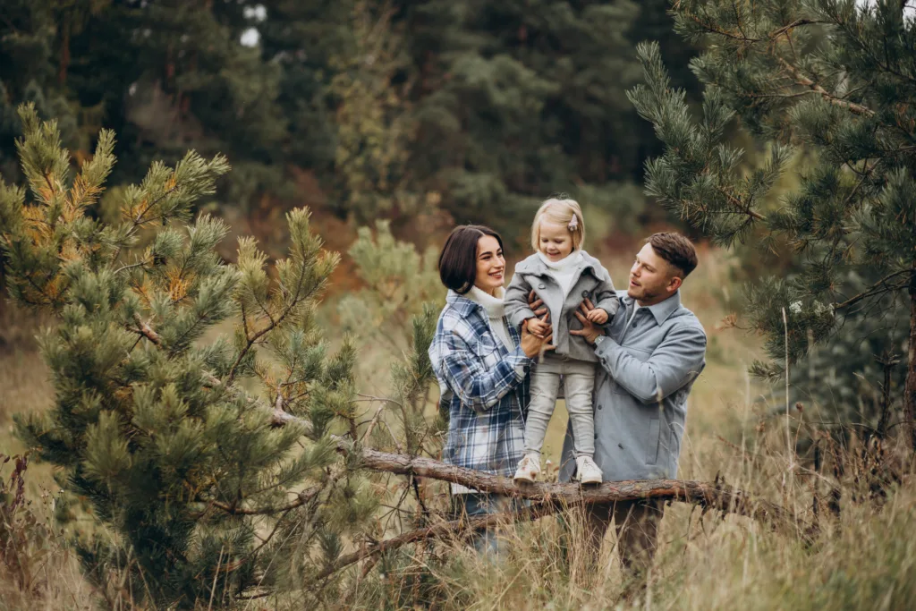 Family having a nice time in the forest
